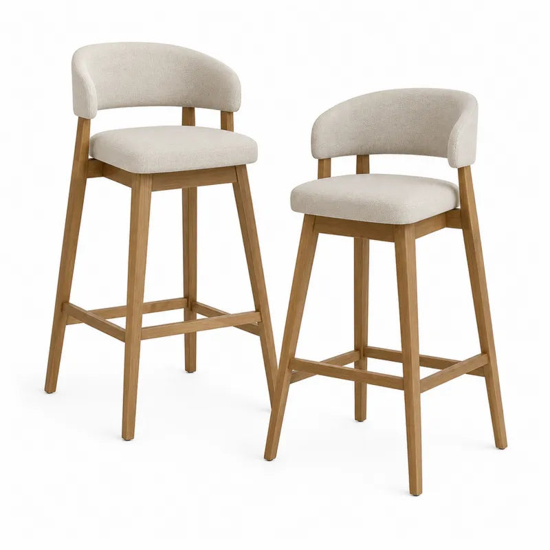 Zestaw hokerów z drewna dębowego i tkaniny, wysokość 100 cm, jasnobeżowy