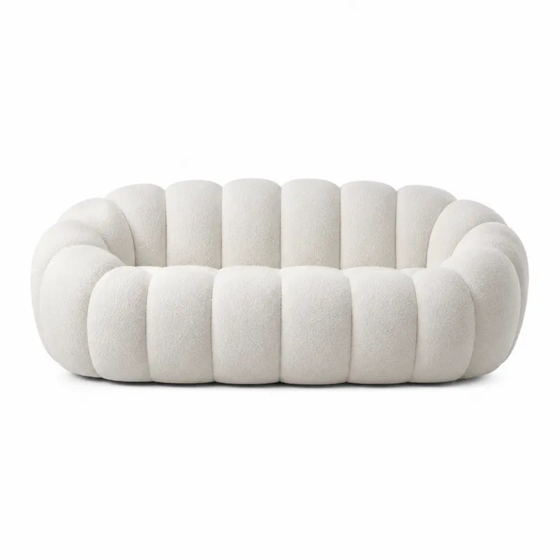 Owalna sofa z wełny z pianką, biała, 200 cm