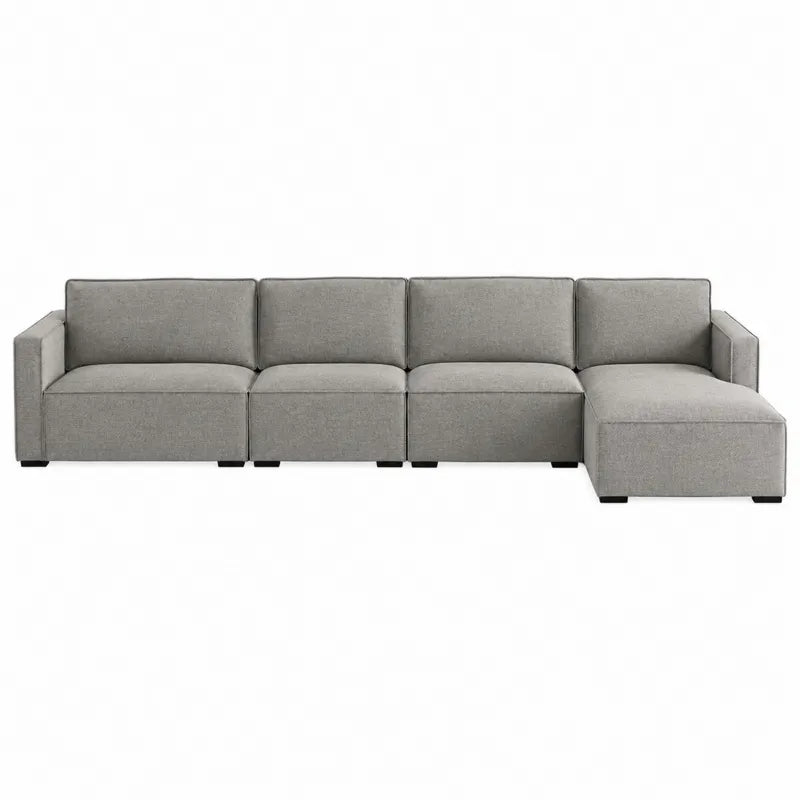 Sofa narożna modułowa 4-częściowa szara z tkaniny poliestrowej
