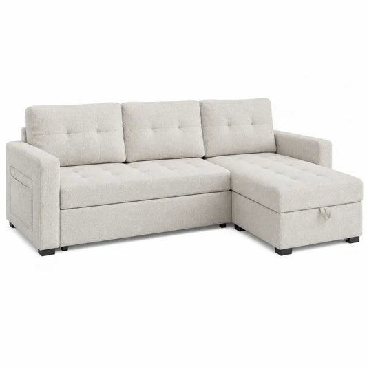 Modułowa sofa narożna z funkcją spania tkaninowa beżowa