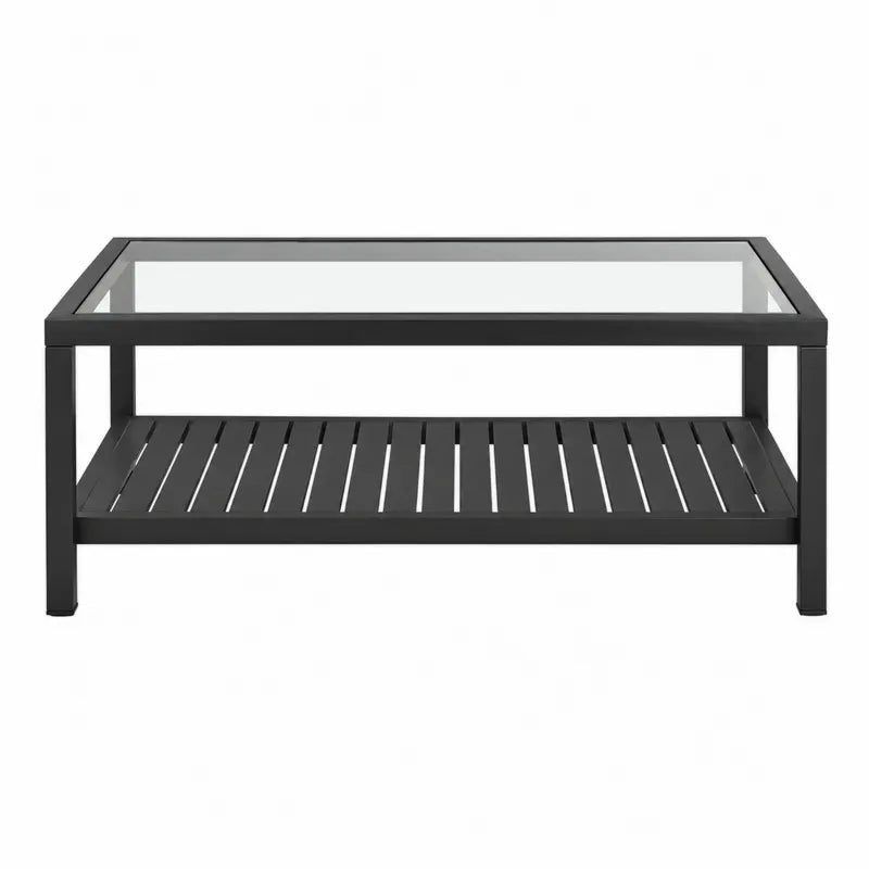 Stół ogrodowy z metalu i szkła hartowanego czarny 120x60x45 cm