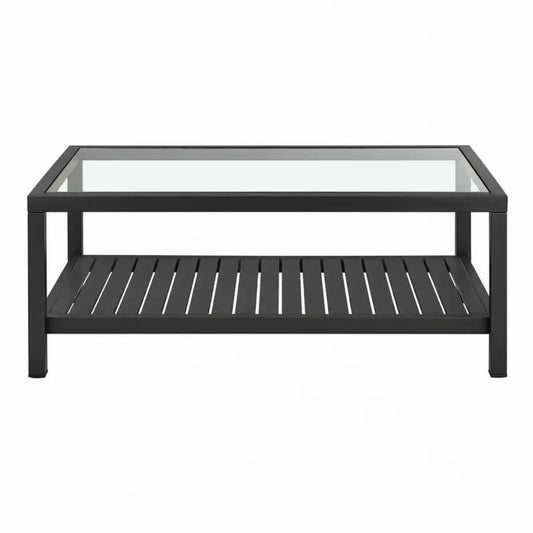 Stół ogrodowy z metalu i szkła hartowanego czarny 120x60x45 cm