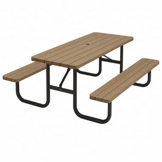Drewniano-metalowy stół piknikowy z ławkami 180 cm brązowy