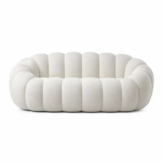 Owalna sofa z wełny z pianką, biała, 200 cm