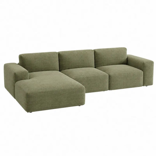 Modułowa sofa z szezlongiem z bawełny zielona 300cm