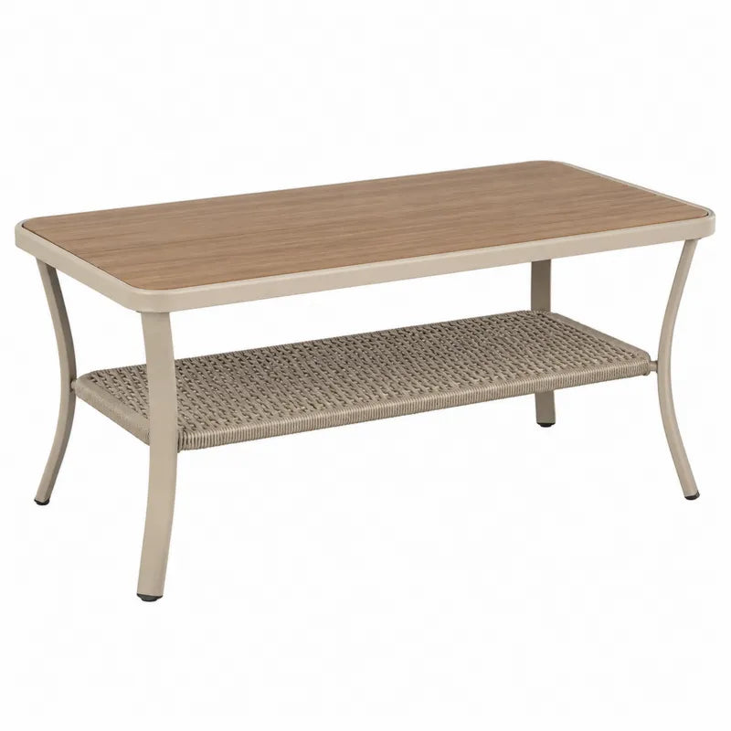 Stół ogrodowy z MDF i aluminium z półką 120x60x45 cm brązowy/beżowy