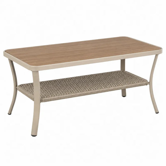 Stół ogrodowy z MDF i aluminium z półką 120x60x45 cm brązowy/beżowy