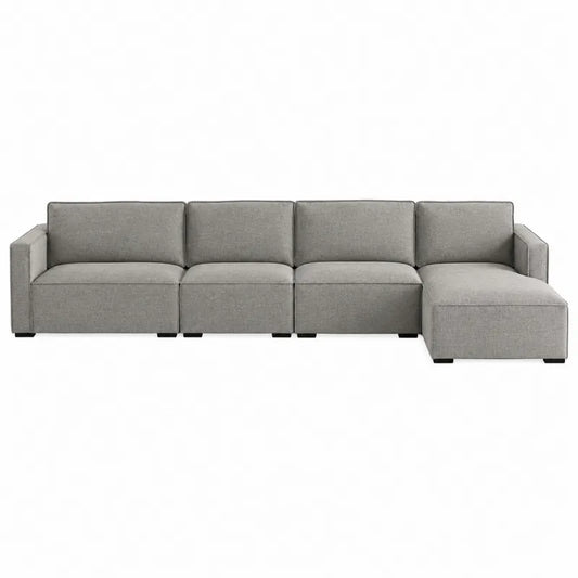 Sofa narożna modułowa 4-częściowa szara z tkaniny poliestrowej