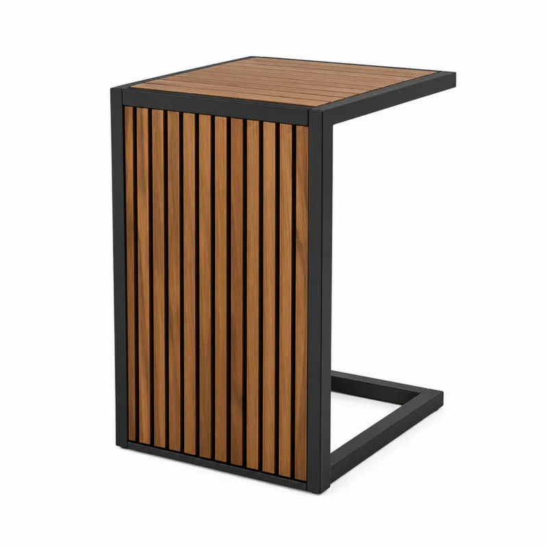 Stolik metalowy z drewnianymi panelami 45x30x60 cm