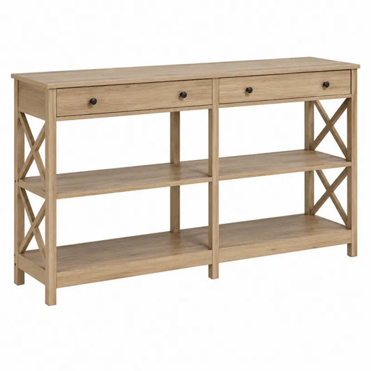 Drewniana konsola z 2 szufladami i 3 półkami z MDF 120 cm