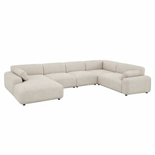 Sofa narożna modułowa z tkaniny poliestrowej kremowa