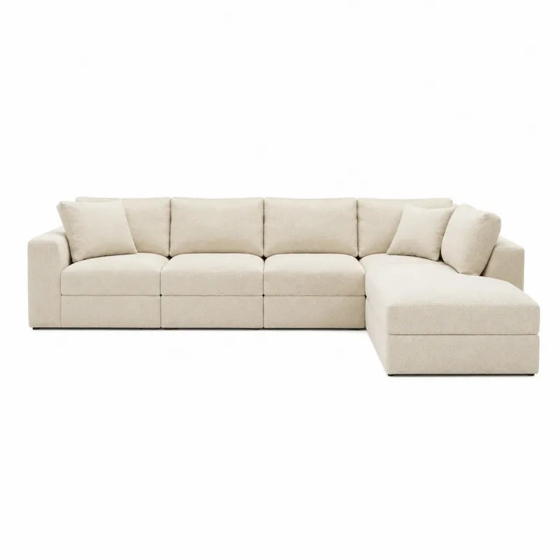 Sofa narożna modułowa 5-osobowa, bawełniana, beżowa